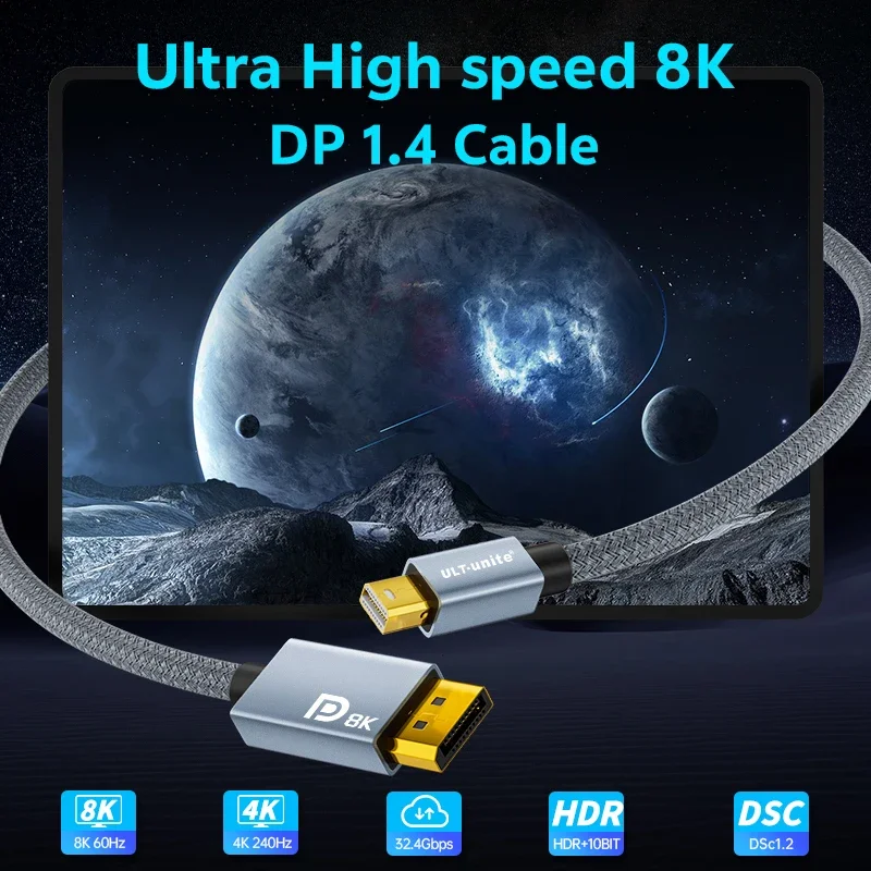Cable Mini DP a DP de 8K60Hz, Cables DP bidireccionales de 4K144Hz DP a Mini Display Port DP para Monitor, proyector, portátil, MacBook