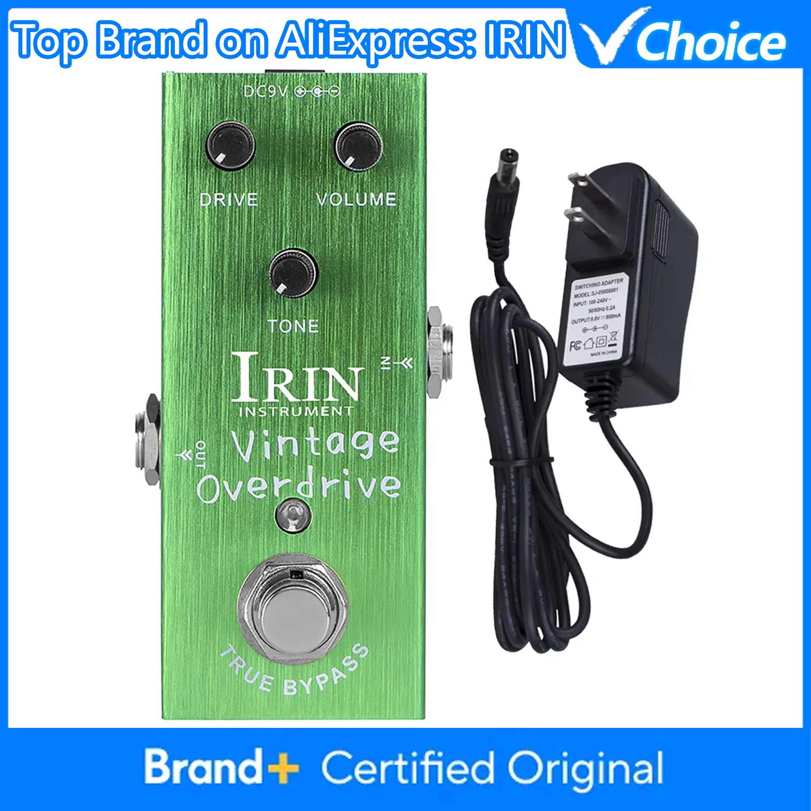 

Педаль эффектов IRIN AN-01 Vintage Overdrive: классический ламповый овердрайв, эффект True Bypass, аксессуар для электрогитары