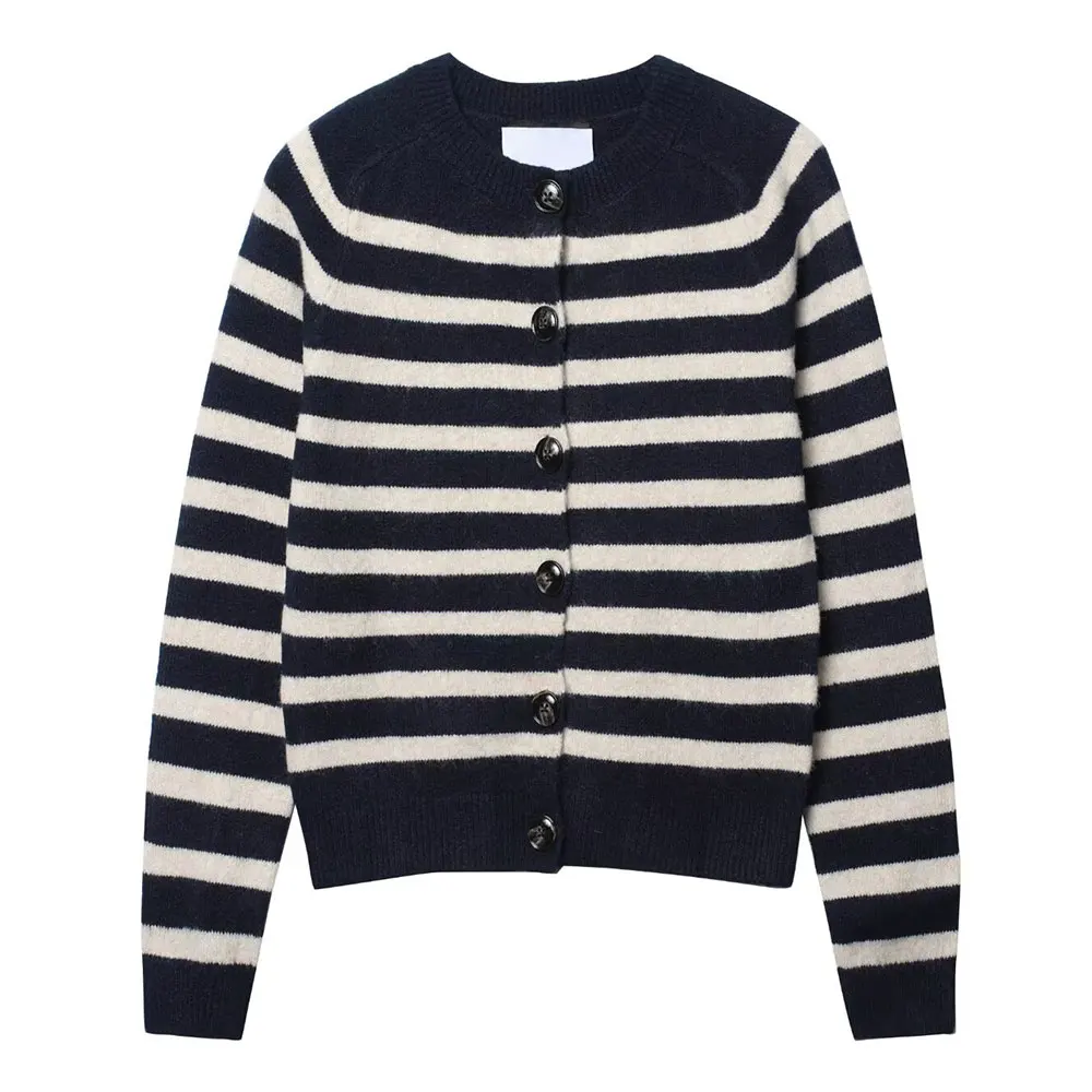 

Осенняя новая женская модная полосатая вязаная куртка в европейском стиле, открытый кардиган, топ для женщин, свежий
