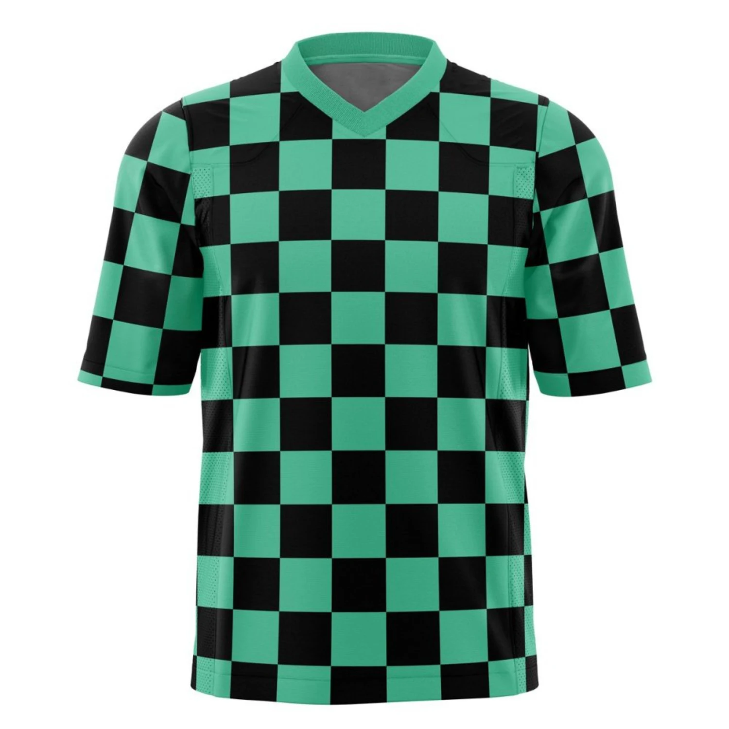 2026 Mens Womens Black Green Check V Neck T Shirt, Anime Inspired Plaid Casual Clothing for Street Style Daily Outdoor Activitie