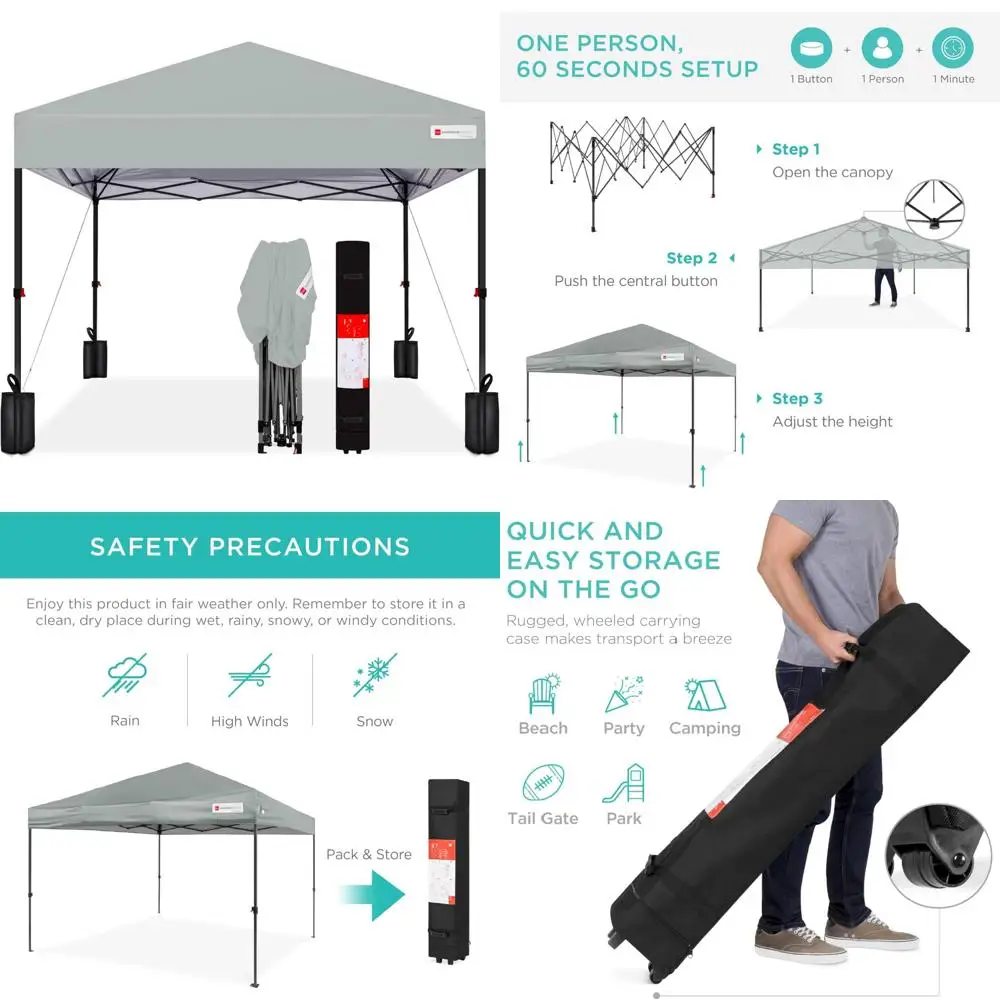 Портативная палатка с мгновенным навесом 10x10 футов для одного человека с удобной установкой, чехлом для переноски и 4 грусовыми сумками — идеально подходит для мероприятий на открытом воздухе