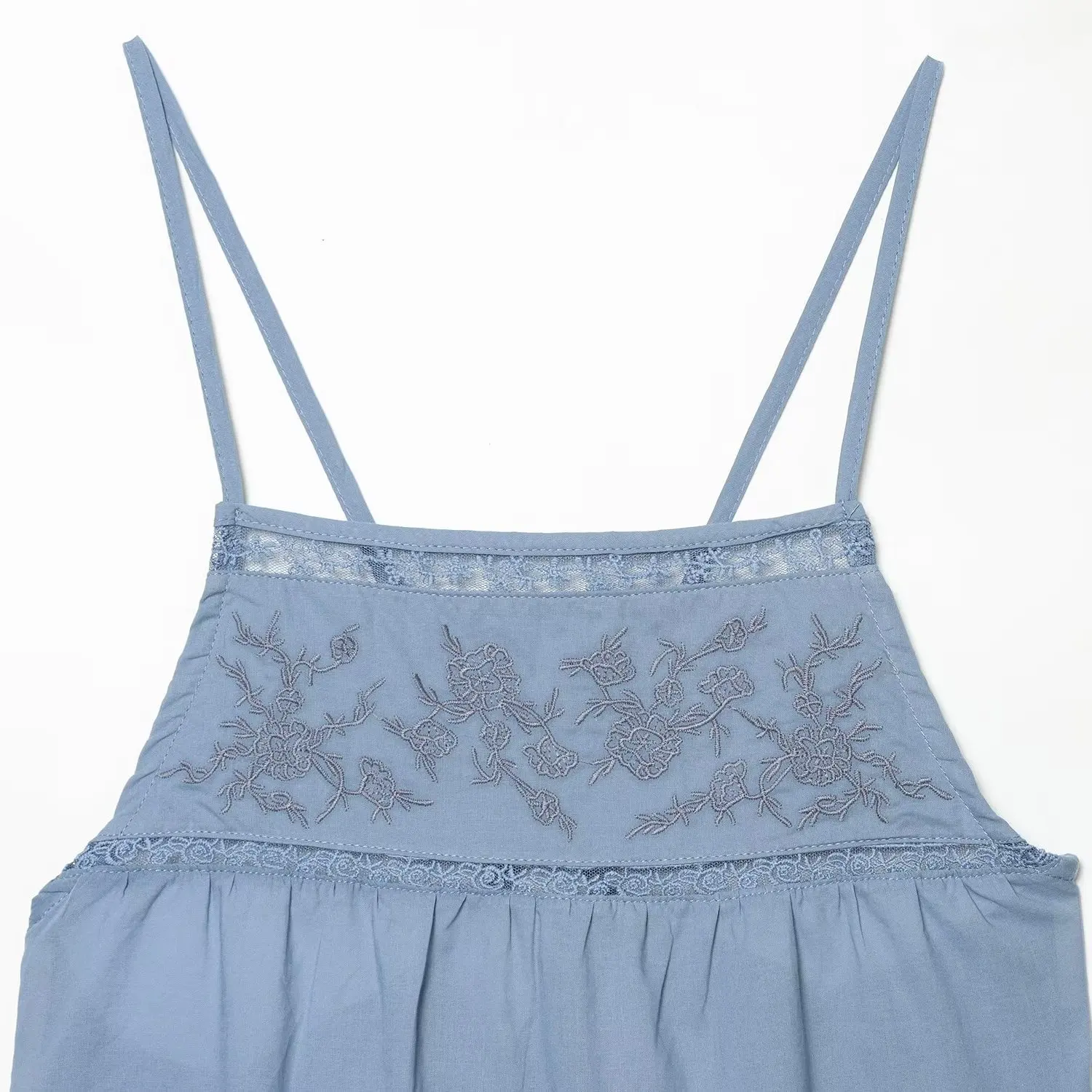 JNLEAOG Summer New Blue Fashionable Backless Embroidered Strap Top Women's Clothing Polyester Fiber Short Length Plant Floral...