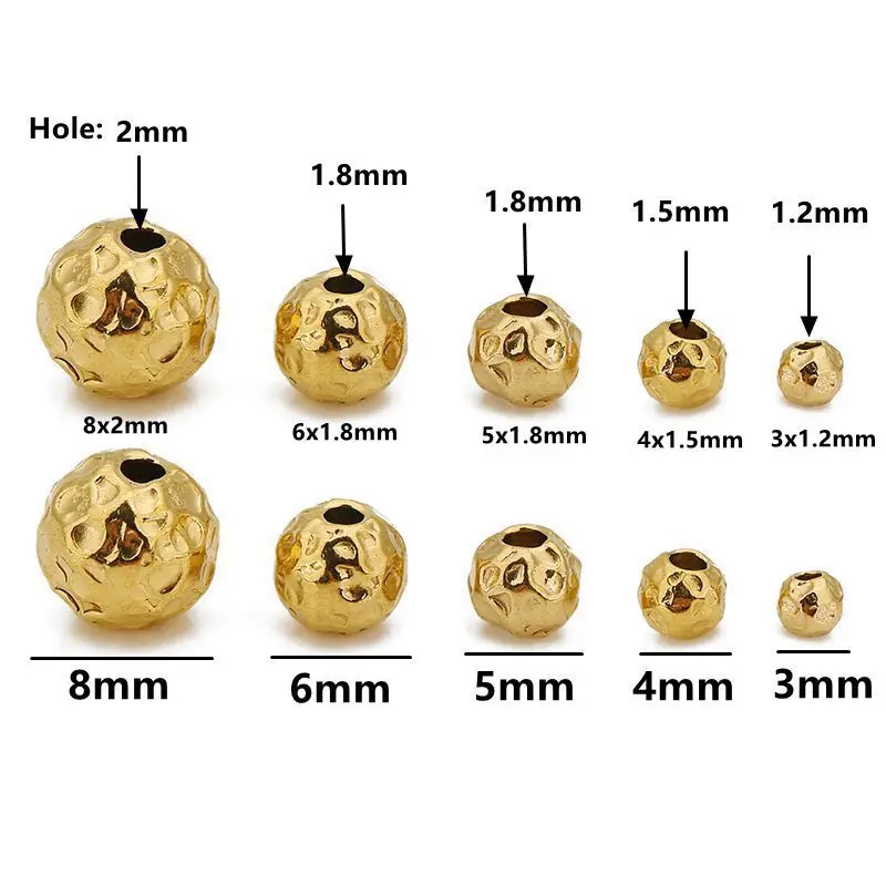 10pcs 3/4/5/6/8mm Stainless Steel Frosted Hammerd Texture Beads Charm Gold Loose Spacer Beads for DIY Bracelets Jewelry Making - Image 3