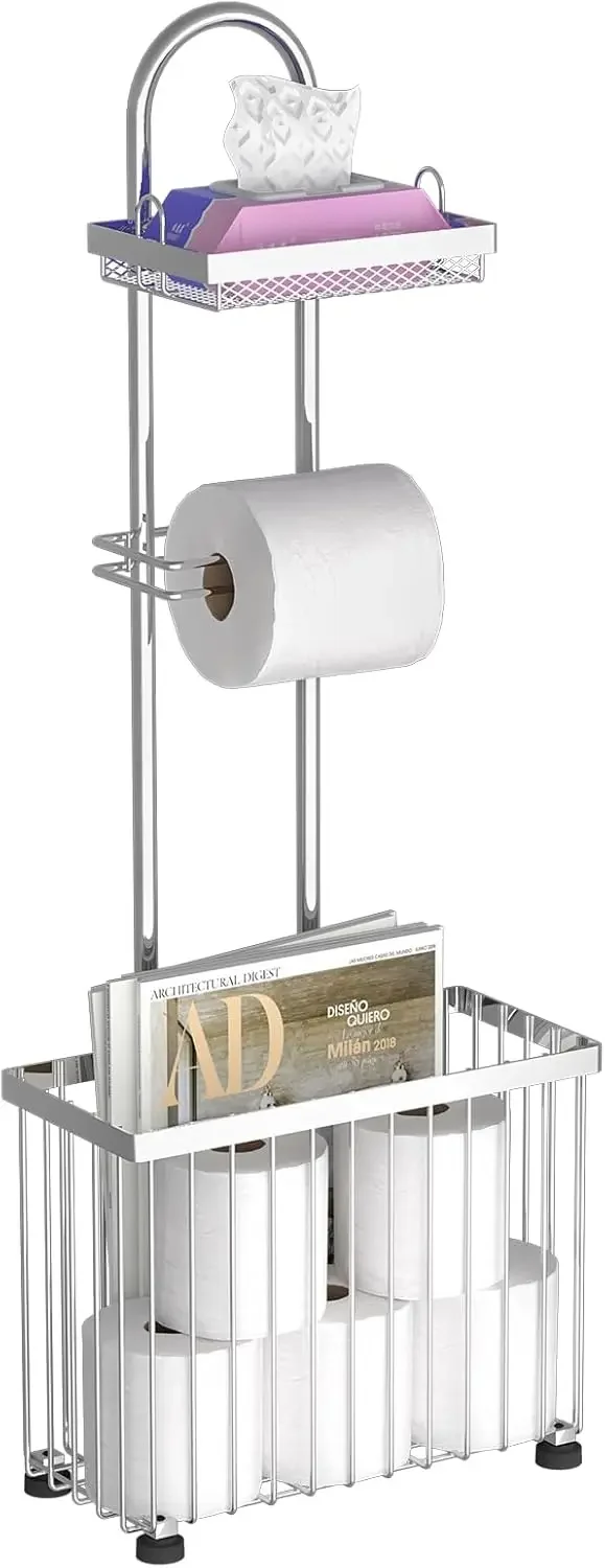 Freestanding Toilet Paper Holder Toilet Tissue Rack Scroll Stand Roll Dispenser with Storage Shelf Reserve