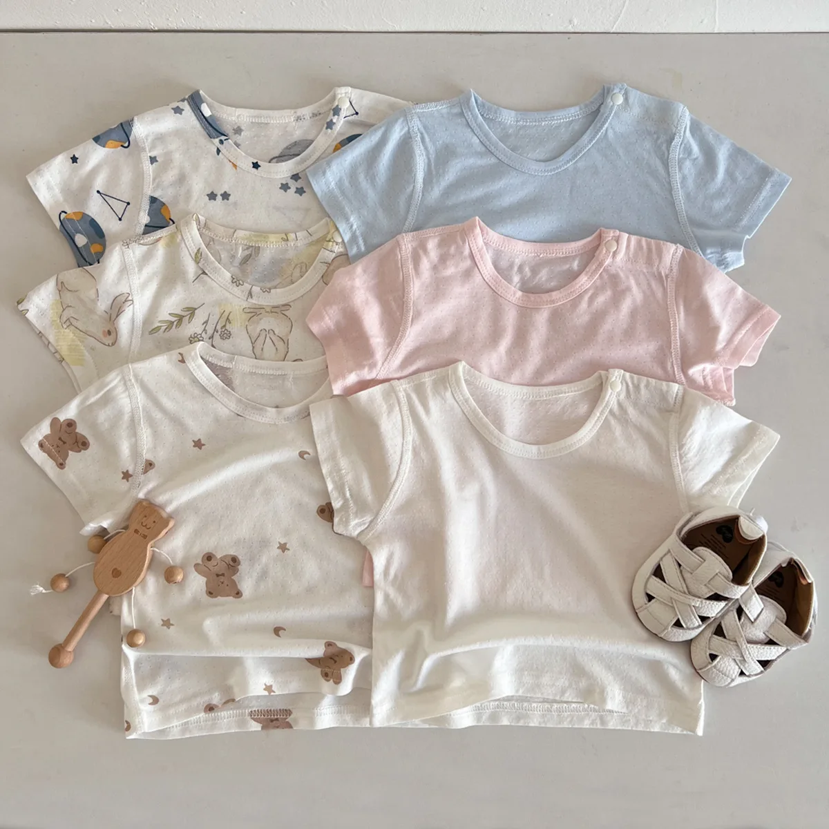 

2024 Summer New Baby Short Sleeve T Shirts Cotton Soft Infant Girl Solid Print Casual Tees Toddler Boy Thin Breathable Tops