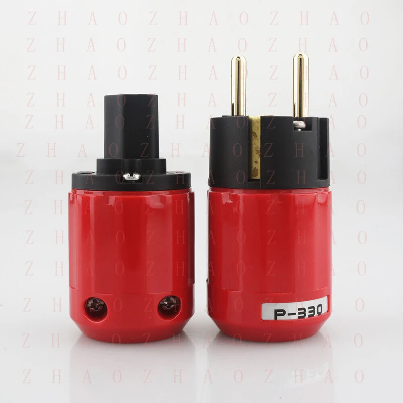 L+ for Pair Audiophile Gold Plated EU Schuko HiFi Power Cable Connector & C13 IEC Plug