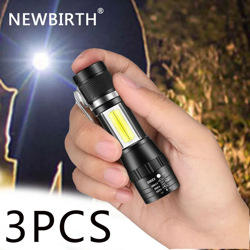 Portable LED Flashlight XPE COB Light Rechargeable Flashlight Built-in Battery Zoom Flashlight 3 Mode ​Anti-slip And Water