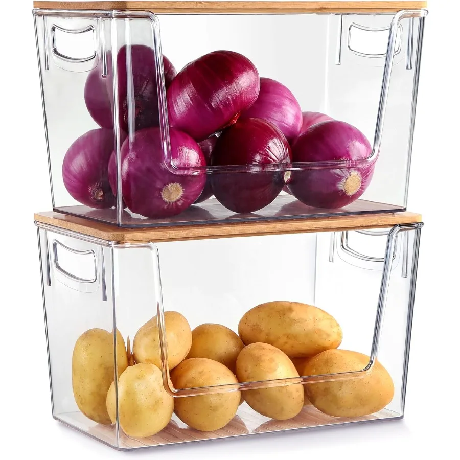 Paquete de 2 organizadores de despensa y almacenamiento, organizadores apilables para encimera de cocina para cebolla, patata, ajo, productos de frutas y verduras
