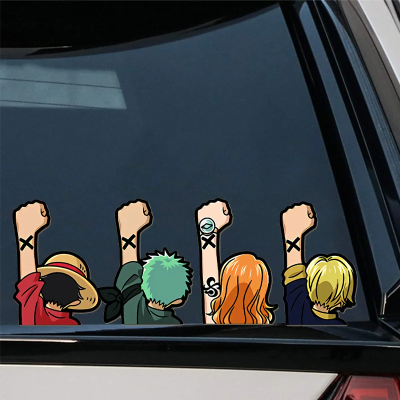 Straw Hat Gang Rear Window Sticker One Piece Car Sticker Luffy Zorro Nami Anime Stickers Waterproof Laptop Window Sticker