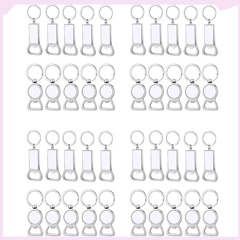 B24B 40 Pcs Sublimation Blank Keychains Sublimation Metal Bottle Opener Blank Key Ring Aluminum Heat Transfer Keychain