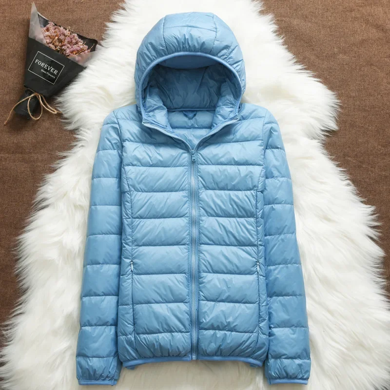 Autumn Winter Lightweight Down Jacket Women Hooded Short Slim Large Size Zip Up Coat Girls Cute Pink Puffer Jacket 4xl Outerwear