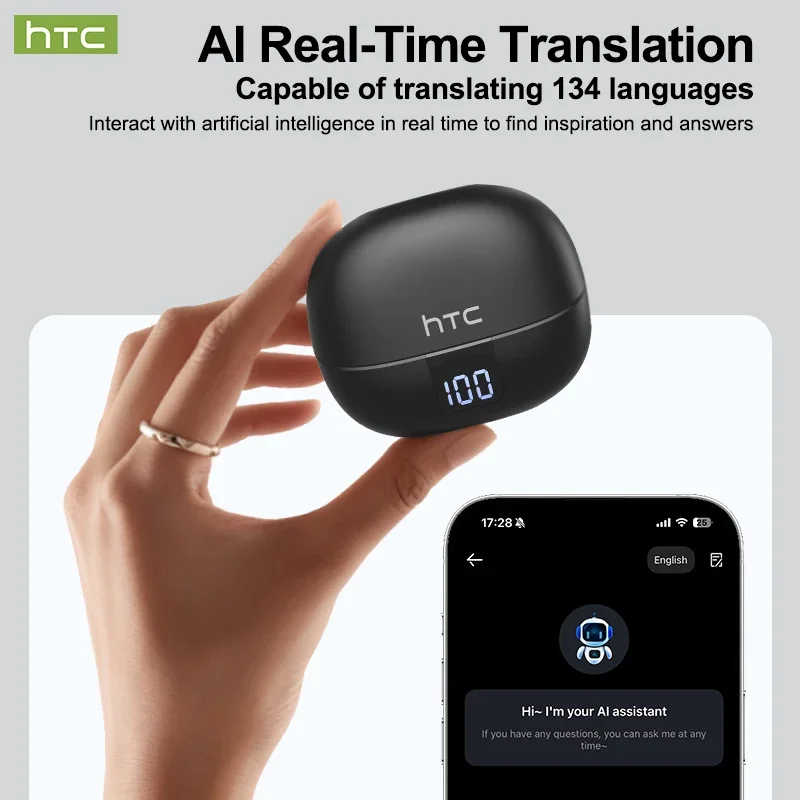 【HTC NE47】 سماعات بلوتوث OWS سماعات رأس لاسلكية رياضية AI ترجمة سماعات أذن مريحة فائقة الجهير مفتوحة الأذن