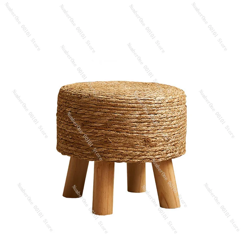 

Пасторальный табурет для обуви из ротанга, маленький круглый табурет, тканый сидячий пирс для гостиной