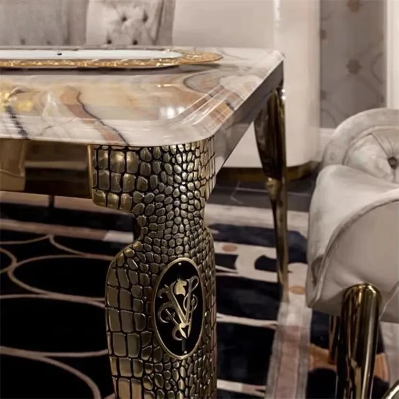 #Unique Design Stainless Steel Leg Artificial Marble Top Dinner Table Dining Room Table Set Modern