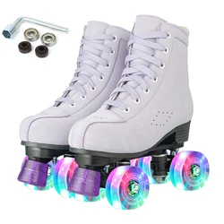 Roller Skate Shoes Quad 4 Wheels Pu Leather Skating Shoes Adult Beginner Outdoor Sport Parkour Runaway Double Flash Skates Girls