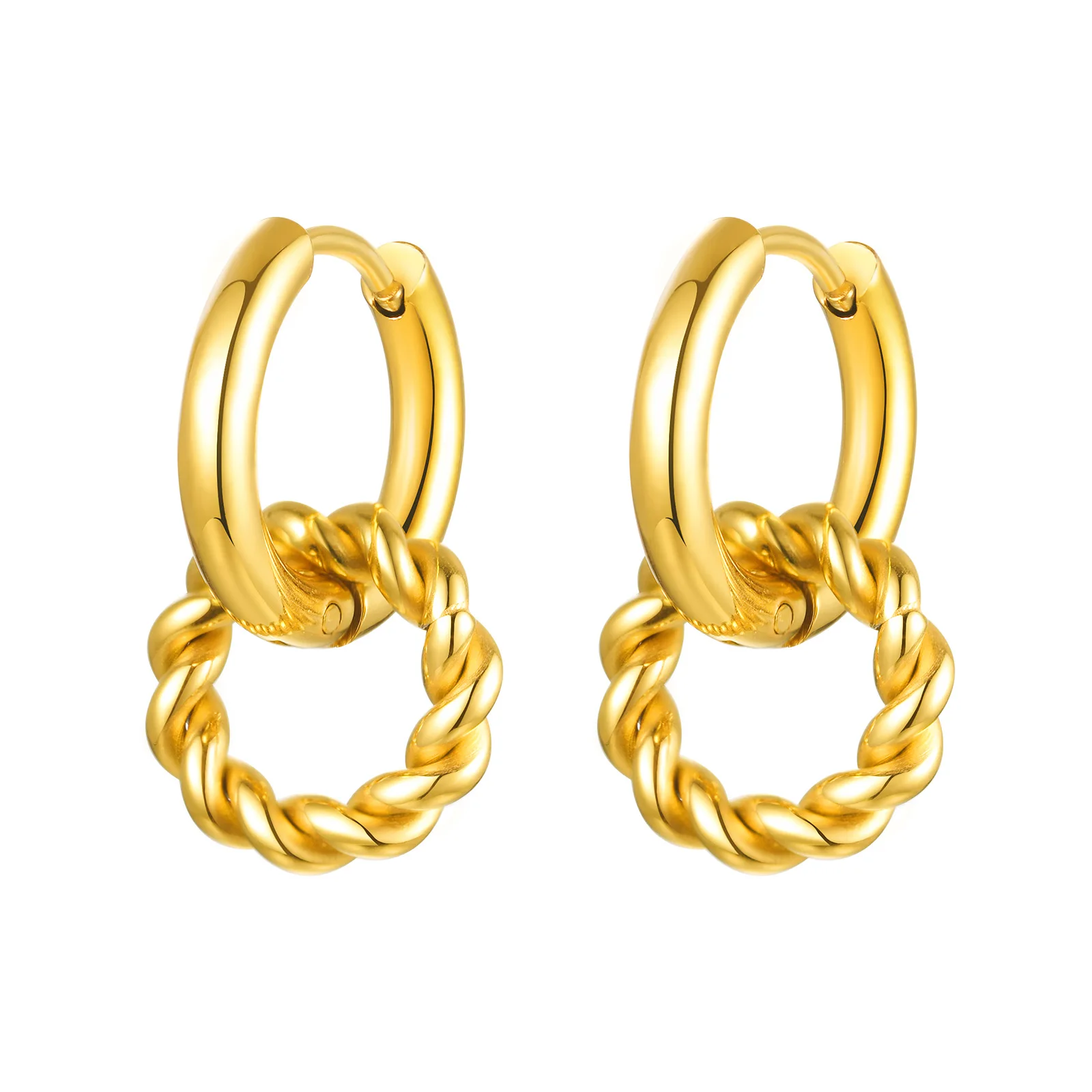 

Double Circles Hoops Earring for Women, Stainless Steel Rope Twist Huggie Geometric Interlinked Link Jewellery