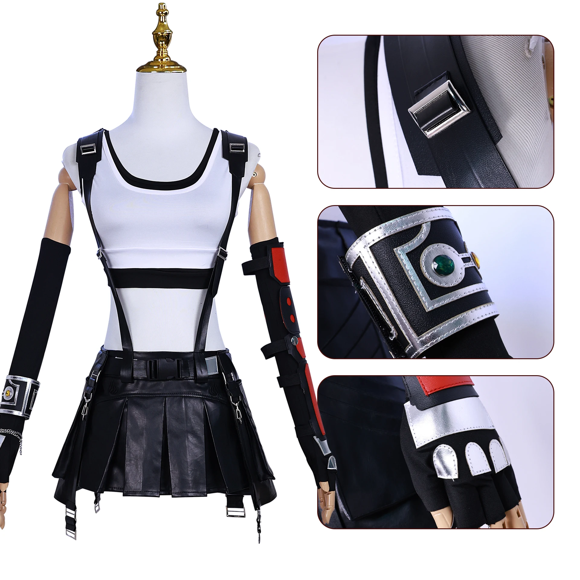 Disfraz de Final Fantasy VII Tifa Lockhart para niñas, vestido Sexy, uniforme, traje de peluca, falda de juego de rol para fiesta de Halloween