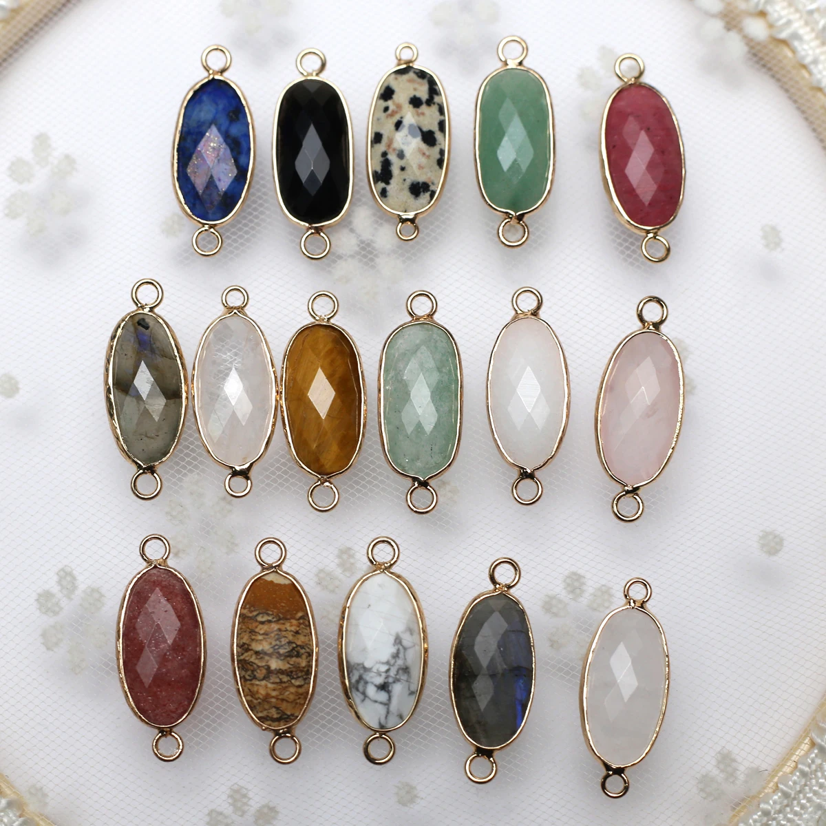 

10PCS Natural Semi precious Stone Oval Crystal Agate Faceted Pendant Jewelry Making DIY Necklace Bracelet Accessories Gift