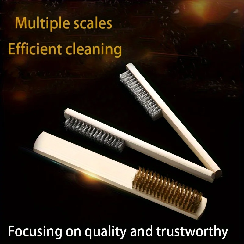 木製ハンドルの工業用銅線と鋼線ブラシ - 自動車用の多機能研磨・洗浄ツール