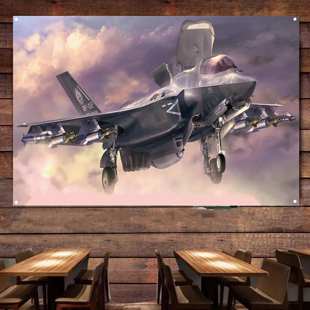 F-22 Raptor and F-35 Lightning Stealth Fighter Jet Posters Wall Art Tapestry Attack Aircraft Military Art Flag Home Decor Banner