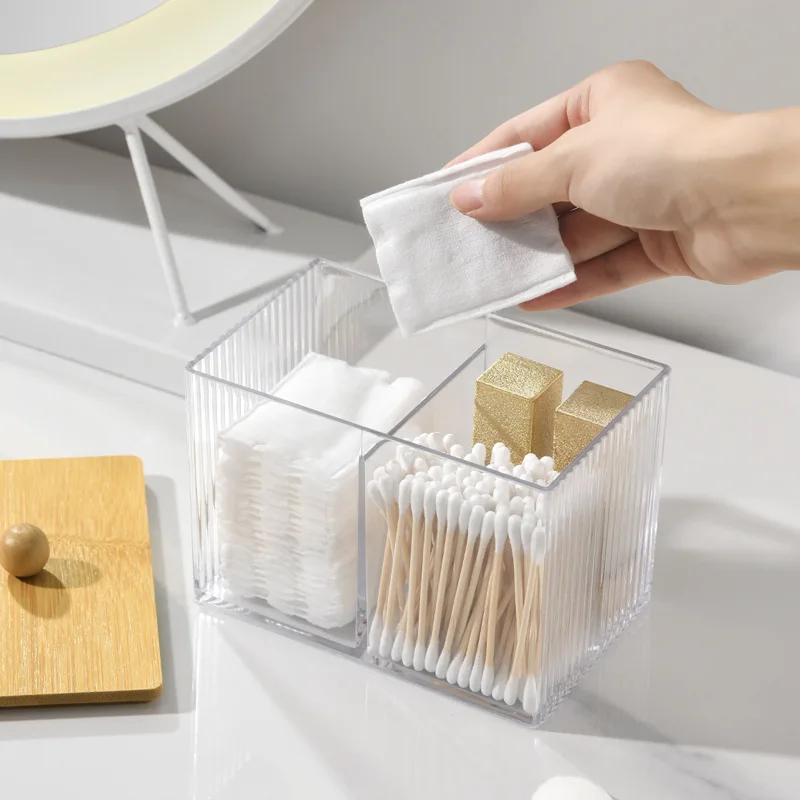 Acrylic Cotton Swab Holder Cotton Swab Dispenser with Bamboo Lids otton Ball Pad Round Swab Holder Clear Apothecary Canister Jar