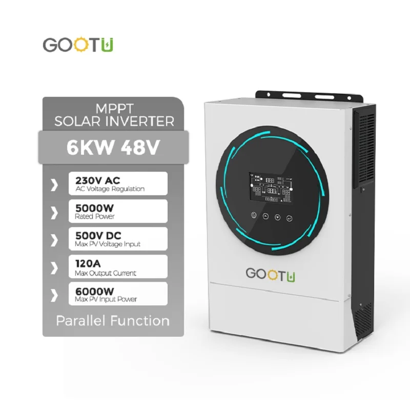 

Gootu 6000w Чистый синусоидальный параллельный гибридный солнечный инвертор 48 В 120 А Mppt 500 В постоянного тока Солнечная зарядка для генератора Солнечная панель Home Improment