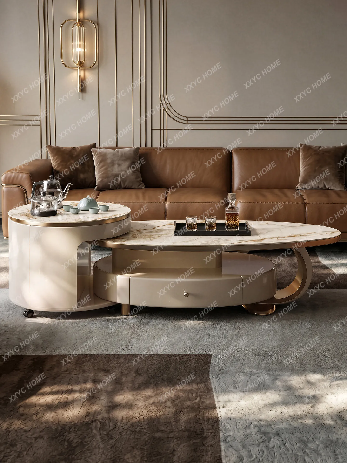 Light luxury microcrystalline stone coffee table to make tea integrated with boiling water coffee table living room household