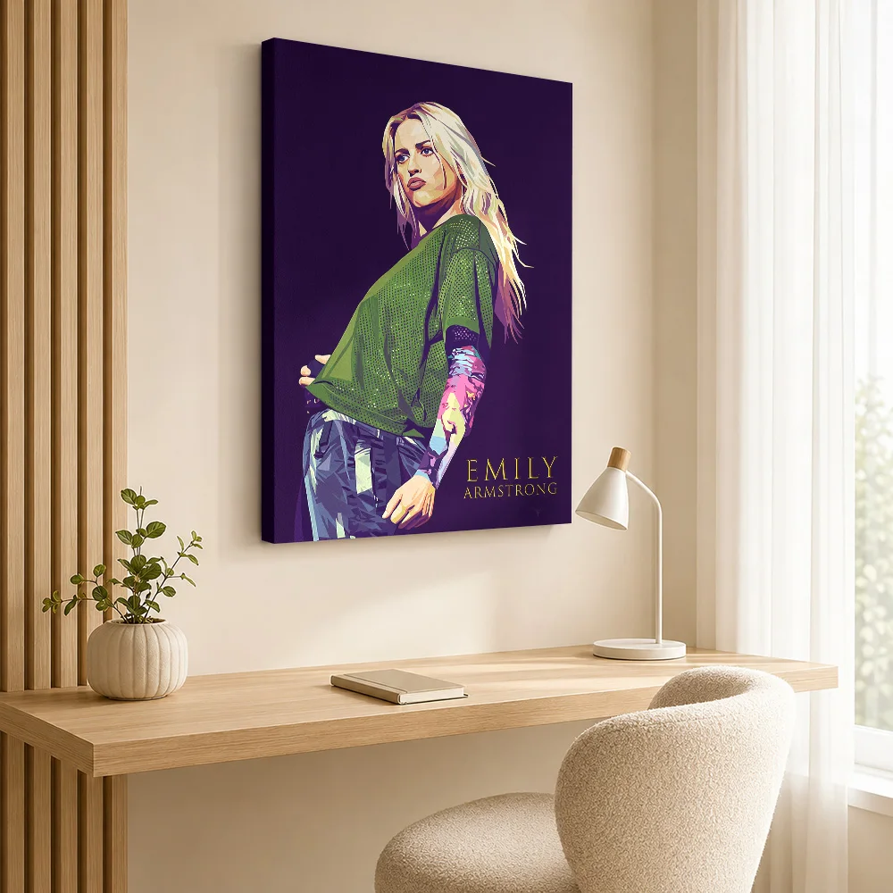Emily Armstrong Portrait Framed Canvas Poster Personalized Photo Geometric Color Blocking Wall Art For Home Recording Studio