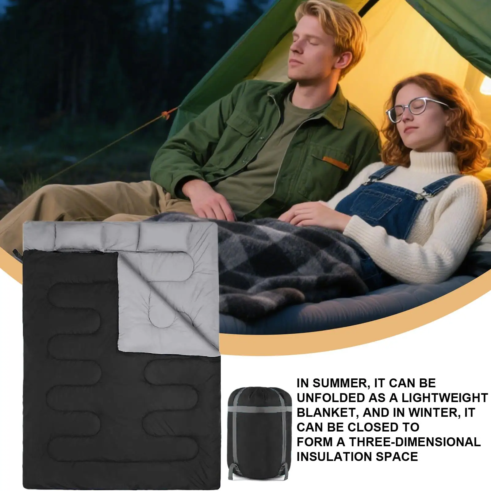Adults Double Sleeping Bag 2 People Warm Portable Blanket for Camping Hiking Winter Summer Outdoor Travel Activities