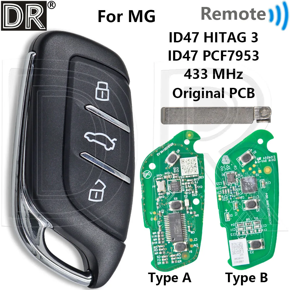 

Great OEM CPB 433MHz ID47 HITAG3 PCF7953 Or A1X05 Chip Proximity Car Remote Control Key Fob For MG MG4 MG5 MG6 ZS EV HS