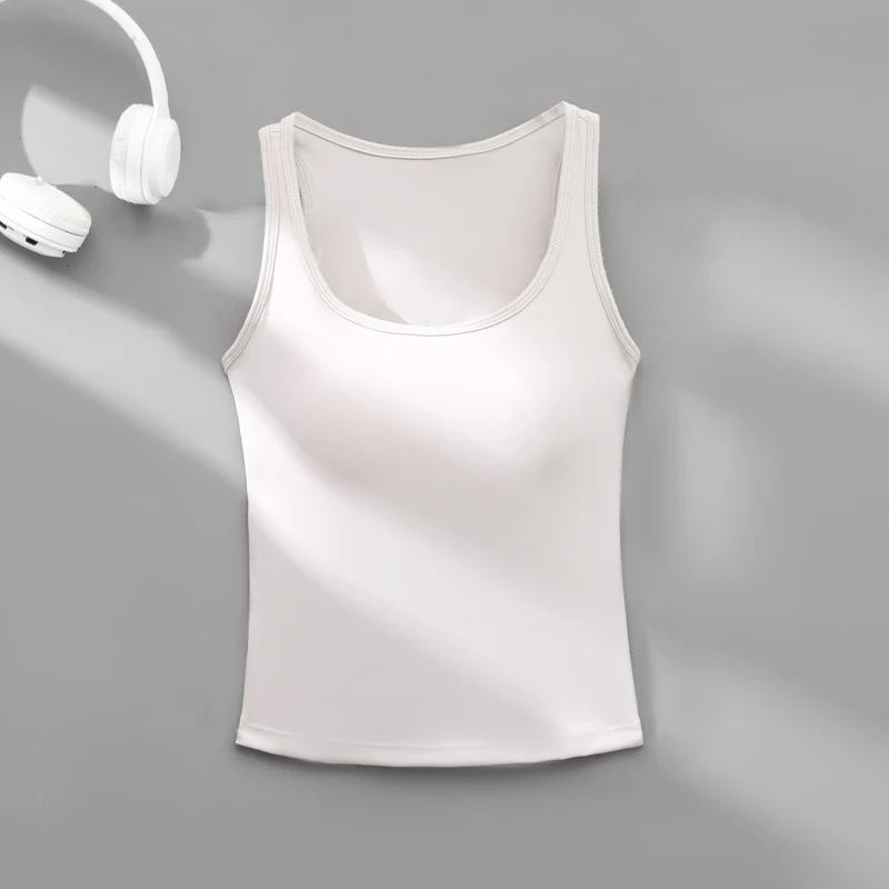 PHIGEER Women's Running Vest Built-in Pads Seamless Gym Tank Top Athletic Gym Shirt Workout Fitness Running Singlet Yoga Golf