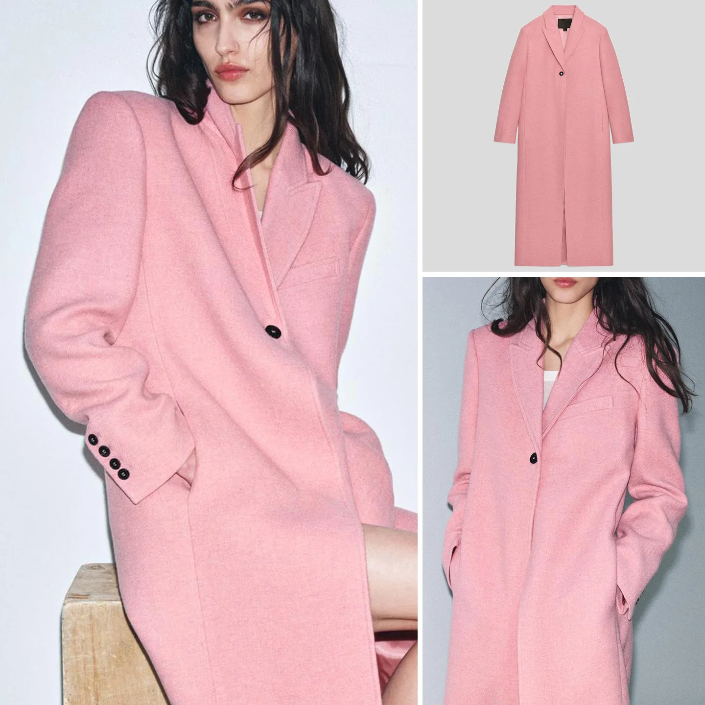 

Новое весеннее женское длинное пальто с длинными рукавами, отложным воротником, многослойным декоративным подолом и зауженным силуэтом, из полиэфирного волокна