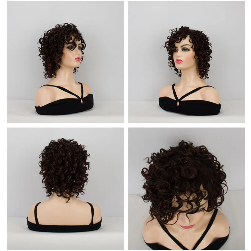 

Женский парик, короткий коричневый, золотой, смешанный, вьющиеся парики из синтетических волос для девочек + шапочка для парика