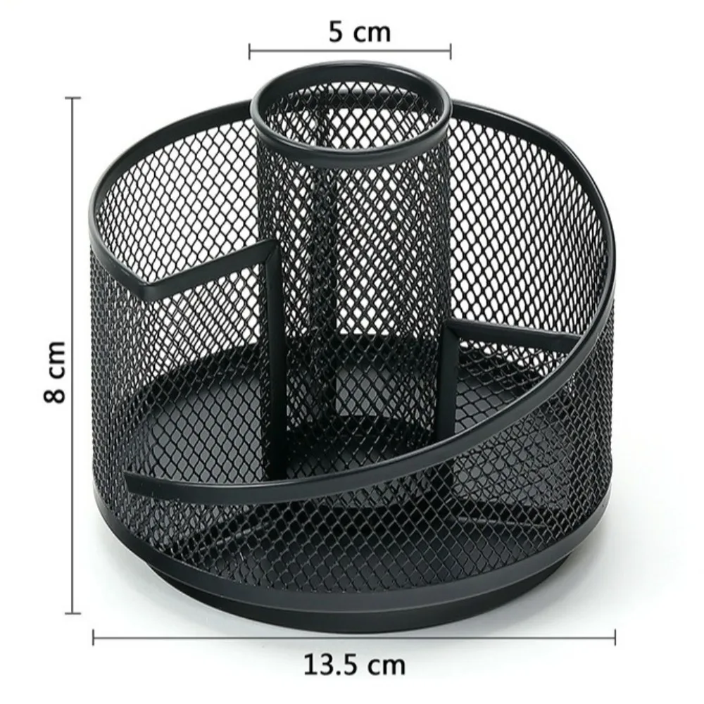 Multi-functional Rotating Pen Holder 360-degree Free Rotation Black Desktop Storage Box Metal Mesh Convenient Pencil Holder