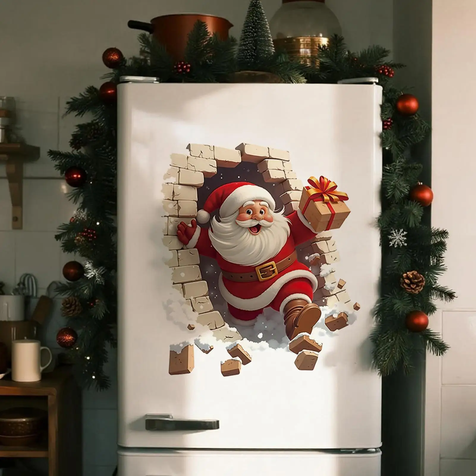Weihnachtsmann-Wandaufkleber, Weihnachtsmann, brechender Ziegelstein, Wandaufkleber, Dekor, Badezimmer, Aufkleber für Zuhause, Party, Wohnzimmer, Schlafzimmer