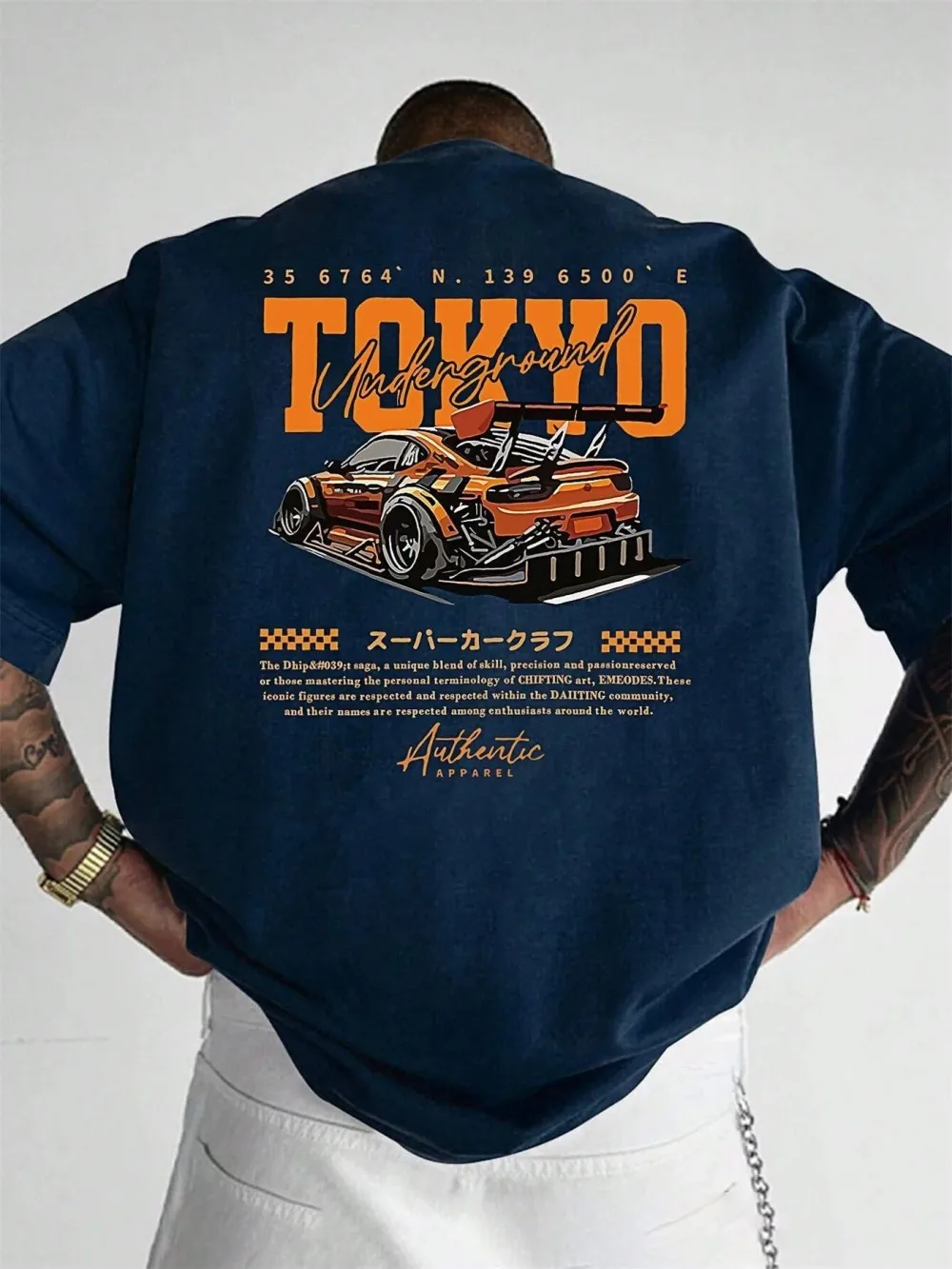 New men's summer fashion casual Japanese Tokyo pattern printed round neck short sleeved polyester fabric breathable T-shirt