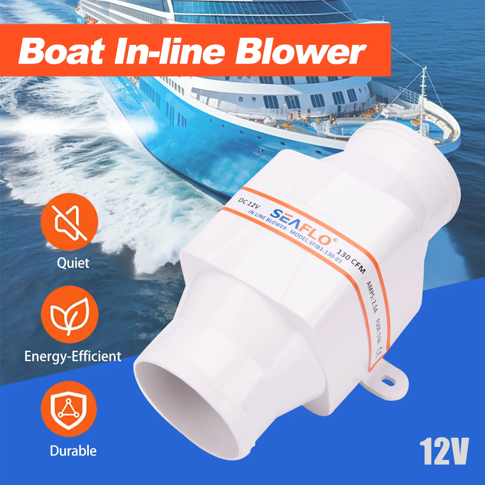 Neuer 3-Zoll 12V Inline-Marine-Lüfter für Boot Bilge Galley Motor Belüftung Kühlung