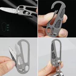 Titanium Alloy Keychain  Folding Knife Damascus Blade D2 MINI Knife Portable Keychain Outdoor Survival EDC Multitool Tool