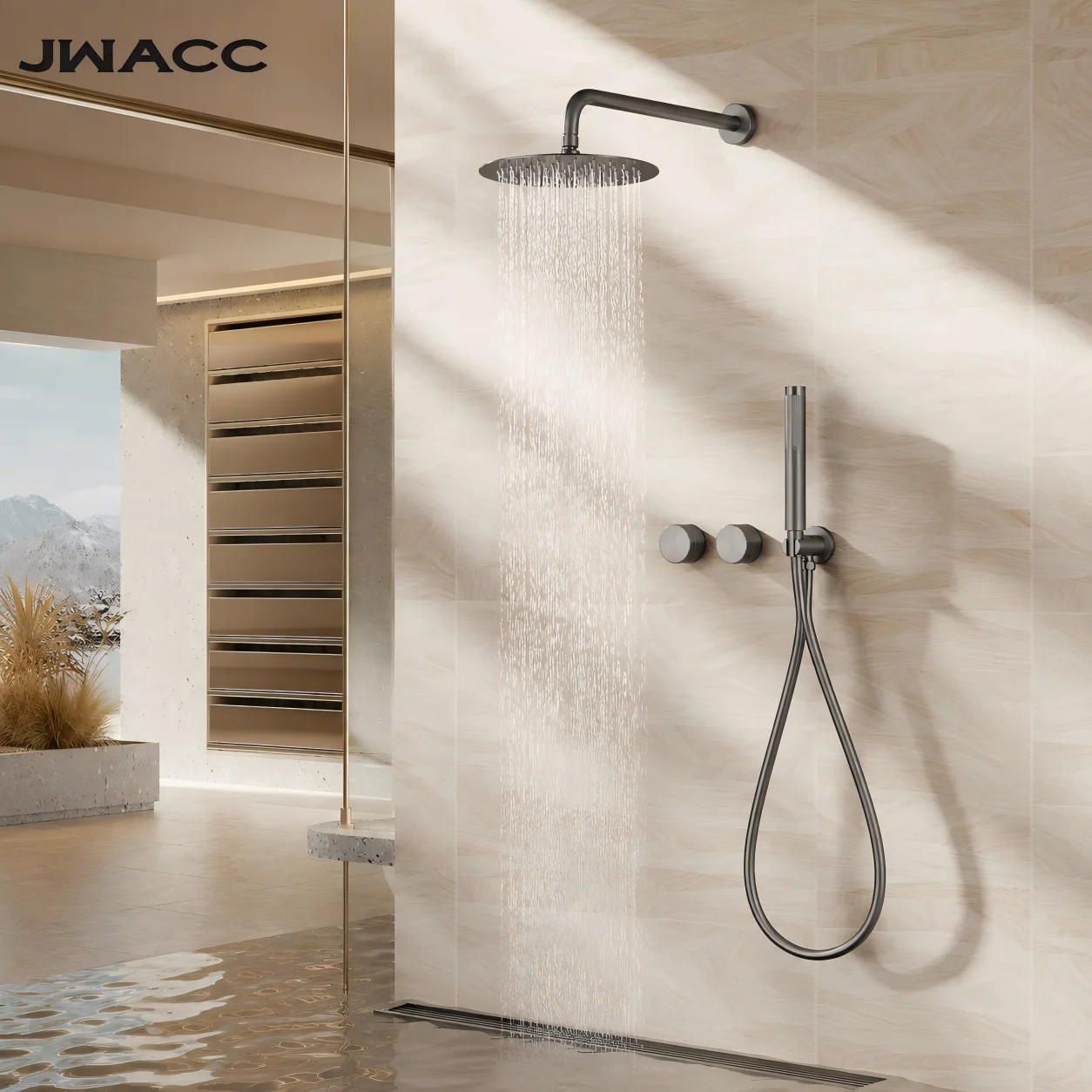Luxury Gun Gray Gold Brass Bathroom Shower System Concealed Rainfall Mixer Faucet Set Handheld Dual Function Tap Kit