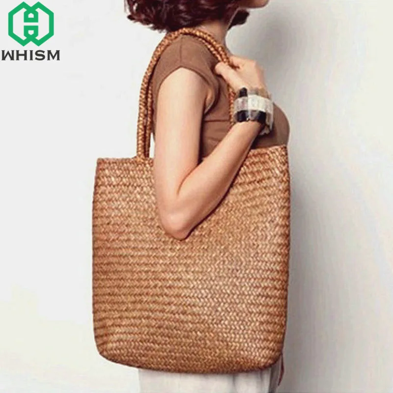 WHISM-Cestino portaoggetti in rattan fatto a mano, borse moda quadrate di lusso, borsa a tracolla da donna intrecciata in paglia