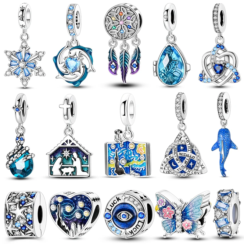 

Подвески оригинальные 925, серебряные, синие бусины, подходят для браслета, кулон «сделай сам», для женщин, ювелирные изделия