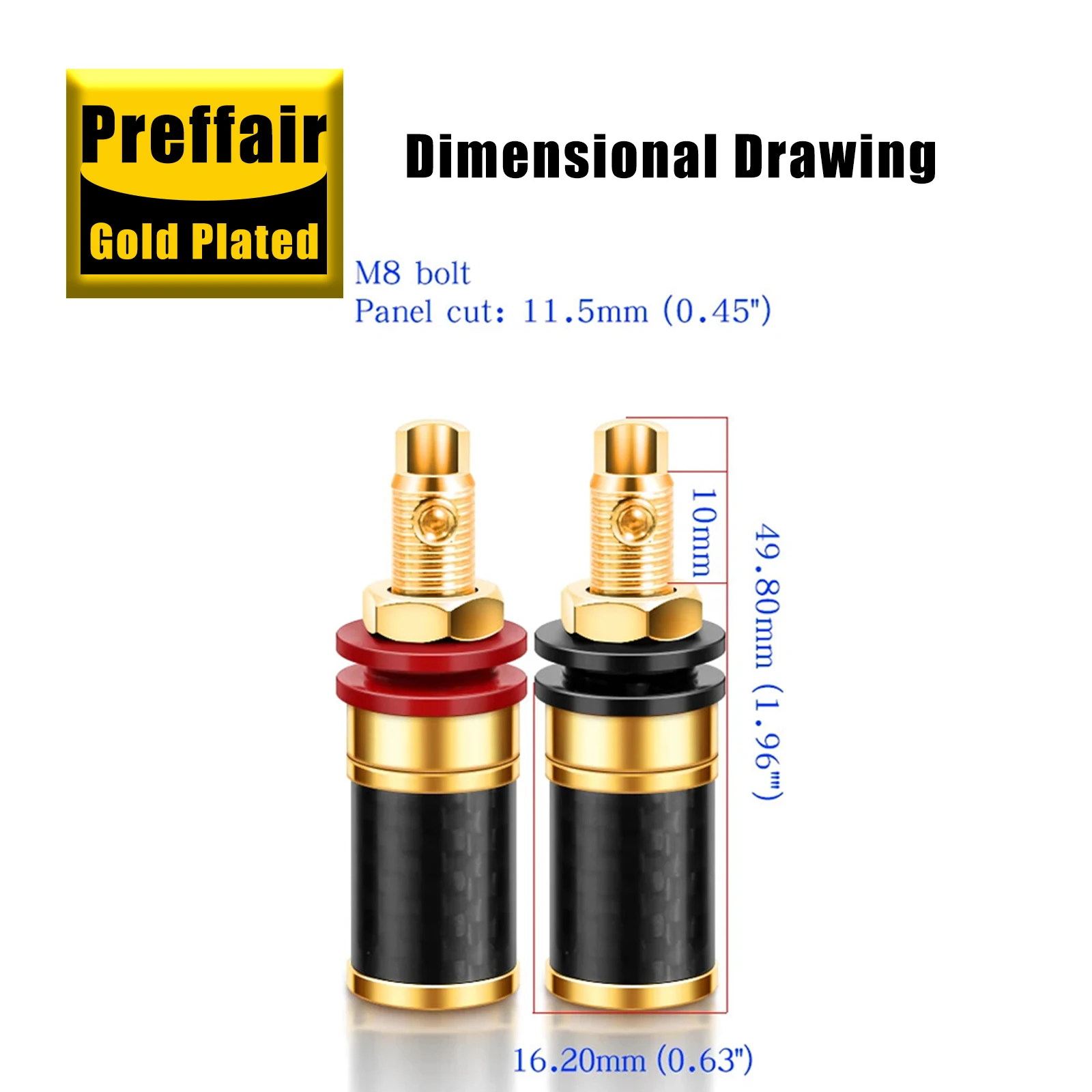 Preffair 4PCS Hi-end Gold Plated Speaker Binding Posts Banana Jack Audio Adapter with CNC Brass and Carbon Fiber Shell