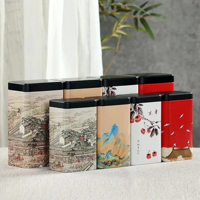 Classical pattern Pu er  jasmine Oolong Tea Boxes Small Square Jar Tea Leaves Container Cans Sealed Tea Caddy For wine cabinets