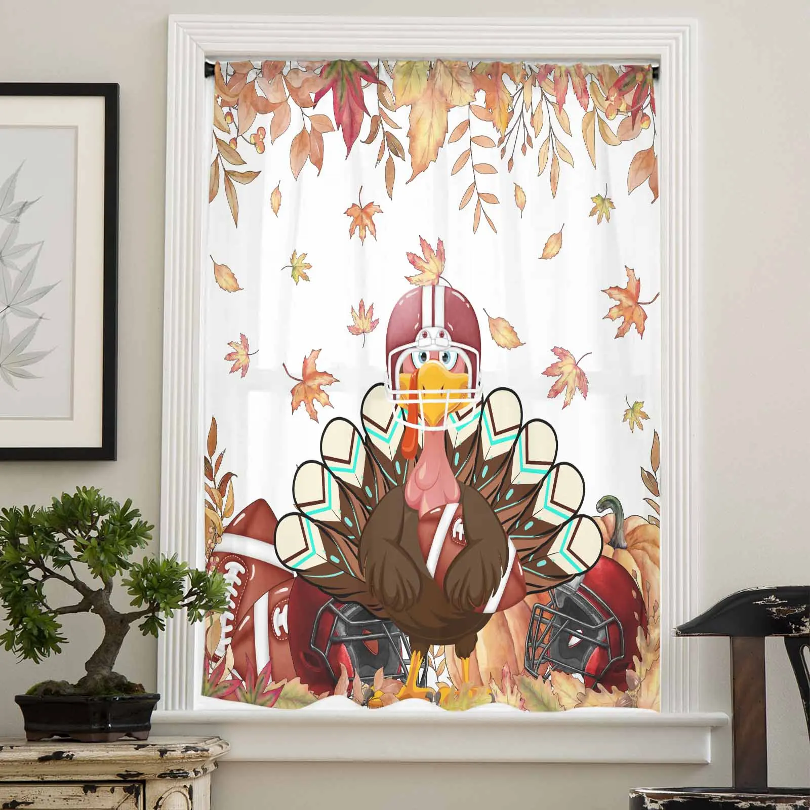 Autumn Maple Leaf Rugby Brown Turkey Sheer Curtain Living Room Drapes Home Bedroom Voile Curtain Tulle Window Curtain