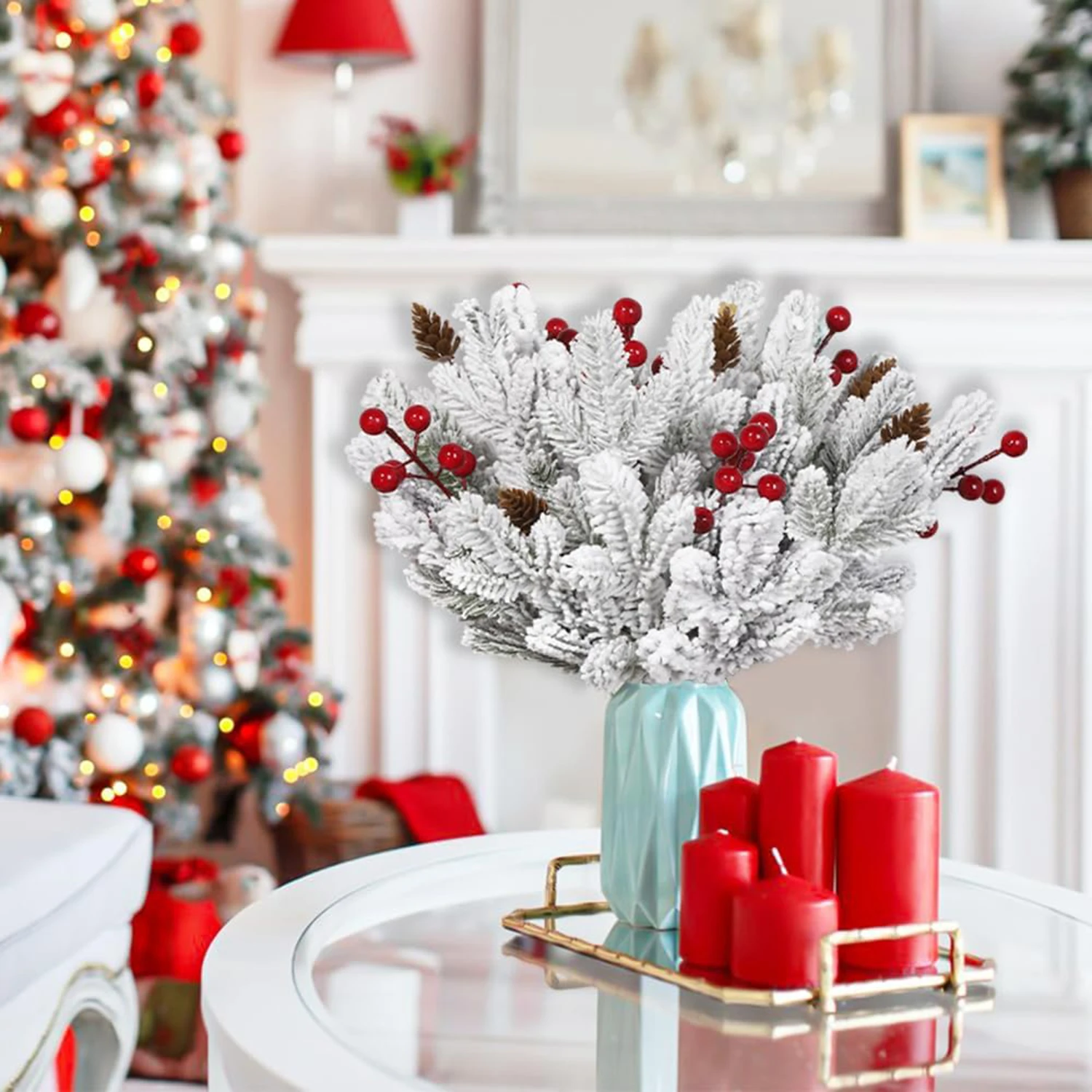 5 قطعة النباتات الاصطناعية الصنوبر إبرة شجرة عيد الميلاد غرفة المنزل الجدول ديكورا في الهواء الطلق ساحة حديقة الزفاف إكليل الزفاف لتقوم بها بنفسك صندوق الهدايا #4