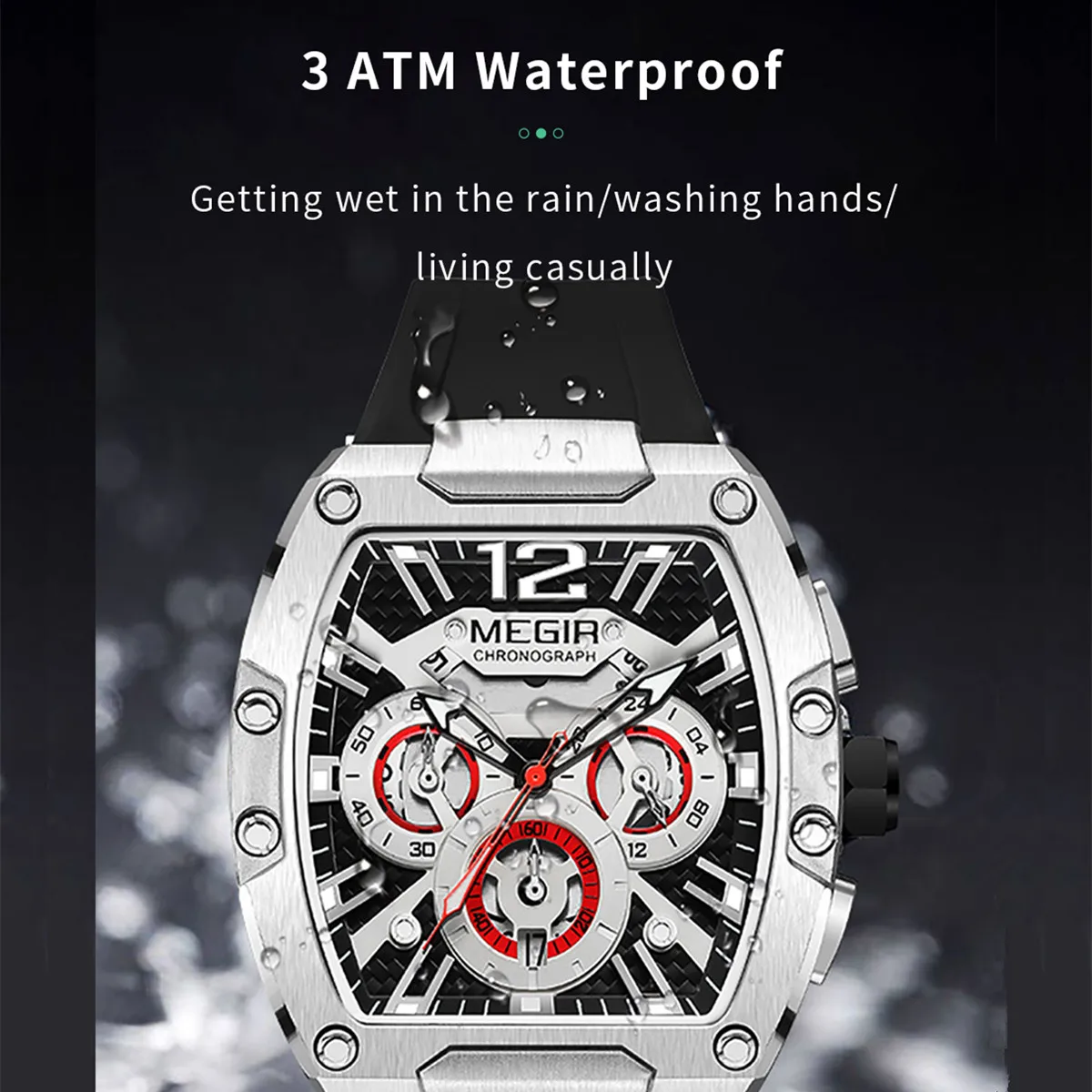 MEGIR الفاخرة الأخضر سيليكون كرونوغراف الرجال الرياضة ساعة تونيو الهاتفي مقاوم للماء الكوارتز العسكرية ساعة اليد 24 ساعة تاريخ Relogio