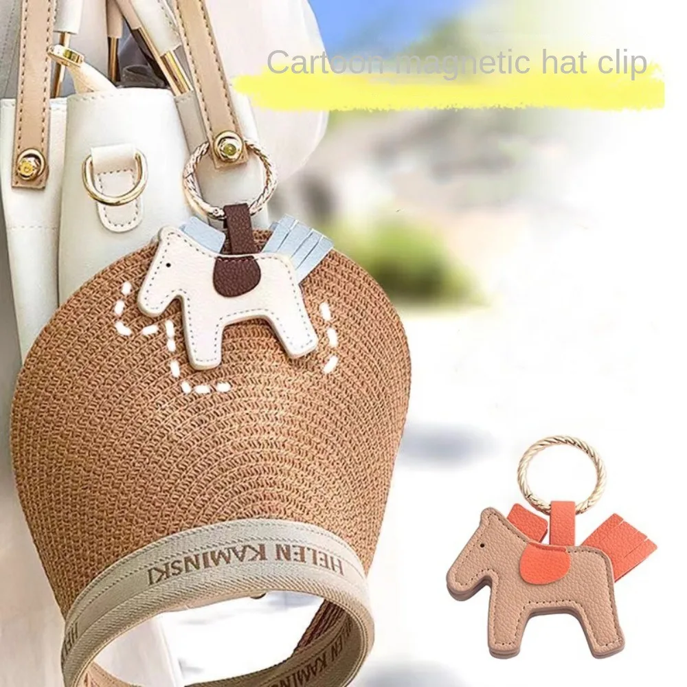 

Portable Storage Magnetic Pony Hat Clip PU Keychain Hanging Leather Pony Hat Clip Anti-lost Organizer Gadget
