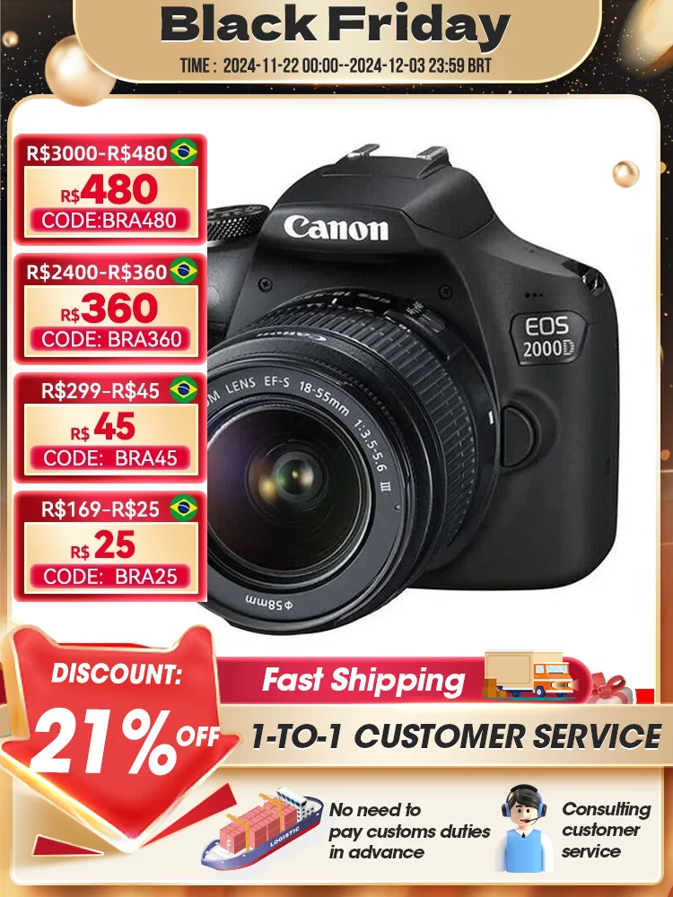 Canon EOS 2000D APS-C Entry-level DSLR Digital Camera With 18-55 MM F3.5-5.6 III Lens Flip Touch Screen 18 Million Pixels