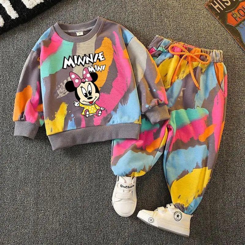 Girls and Boys Spring Autumn Clothes Minnie Full Print Sweatshirt+Pants 2pcs Casual Sports New Kids Cartoon Long Sleeve Suits