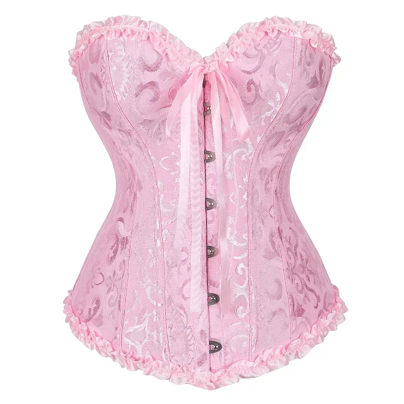 ผู้หญิงวินเทจ Overbust Corset Tops Gothic Victorian Lace-up Boned Bustier Shapewear Slimming เอว Shaping Korset